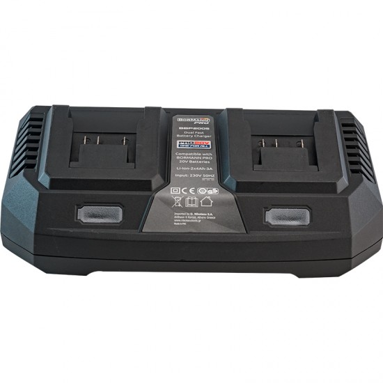 BORMANN Pro BBP2005 Φορτιστής Διπλής Μπαταρίας, 20V Li-Ion-2X4Ah-3A