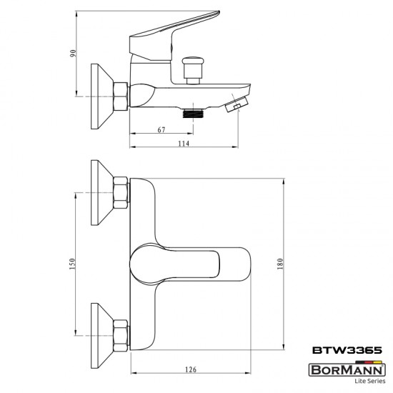 BORMANN BTW3365 Μπαταρία Μπάνιου Spring, 35mm, Αναμεικτική, 850G Με Σετ Ντους