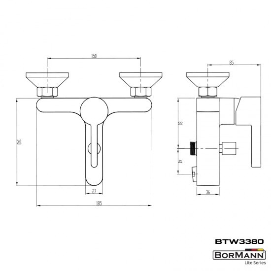 BORMANN BTW3380 Μπαταρία Μπάνιου Violet, 35mm, Αναμεικτική, 1120G, Με Σετ Ντους