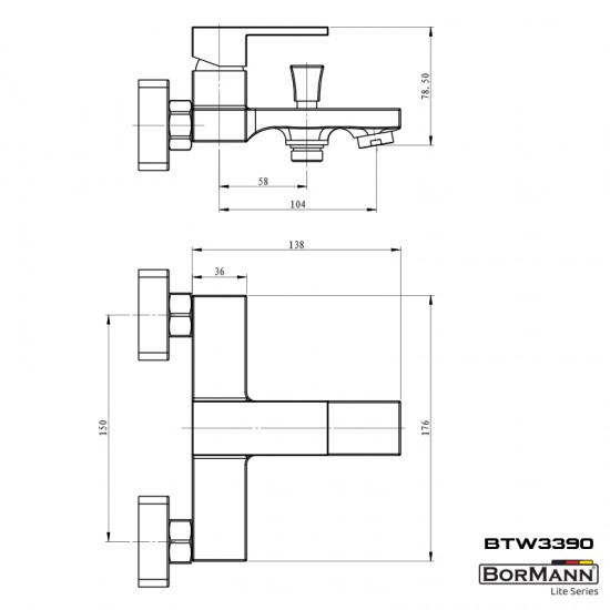 BORMANN BTW3390 Μπαταρία Μπάνιου Fiona,35mm,Αναμεικτική, 1000g,με Σετ Ντους