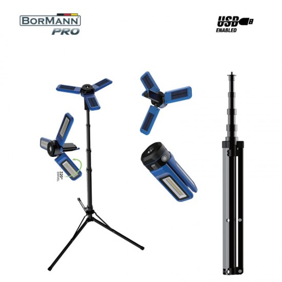 BORMANN Pro BPR6070 Φακός/Λάμπα Εργασίας Επαναφορτιζόμενος Led 1200Lm, με Ηλιακά Πάνελ