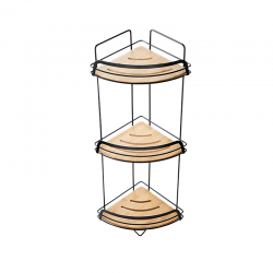 BORMANN BTW9040 Γωνιακή Επιτοίχια Ραφιερα Μπάνιου Μεταλλική,3 Ράφια Ξύλινα,Μαύρη,26.5x18.5x63cm