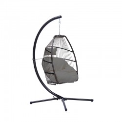 BORMANN BSP1166 Κρεμαστή Κούνια Φωλιά Με Βάση Ratan, Μαξιλάρι, 95x95x196cm, Αντοχής Έως 130Kg, Γκρι