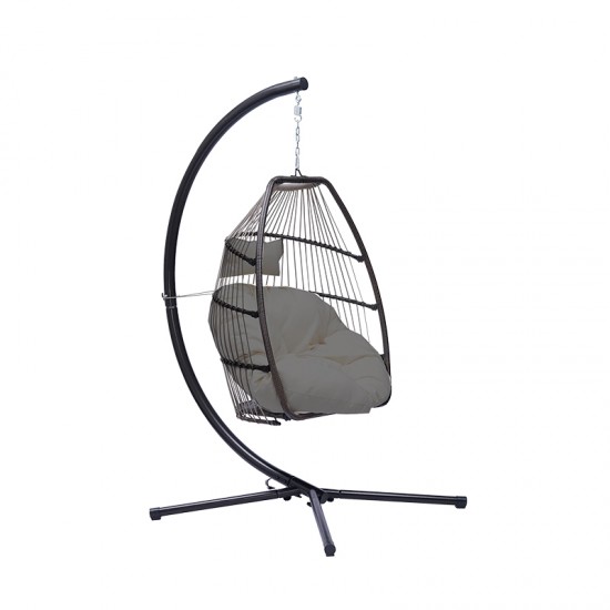 BORMANN BSP1166 Κρεμαστή Κούνια Φωλιά Με Βάση Ratan, Μαξιλάρι, 95x95x196cm, Αντοχής Έως 130Kg, Γκρι