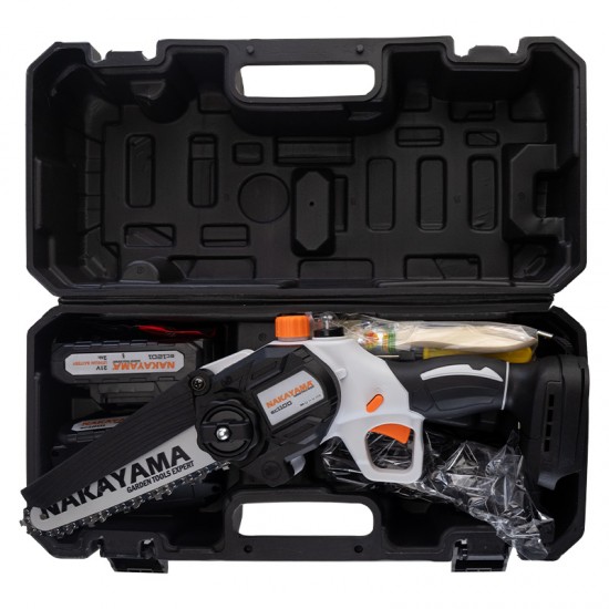 NAKAYAMA EC1100 Κλαδ Αλυσοπρίονο Μπατ 20V, Brushless,Λάμα 15cm,1kg,1/4'' 1,1mm 37Links,10m/s,2x2Ah
