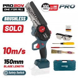 BORMANN Pro BBP3917C Κλαδ Αλυσοπρίονο Μπατ 20V, Brushless, Λάμα 15cm,1kg. 1/4'' 1,1mm 37Links, 10m/s