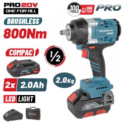 BORMANN Pro BBP5386X22C Μπουλονόκλειδο Brushless Mπαταρίας 20V, Li-Ion, 2x2Ah, 800Nm & Βαλίτσα