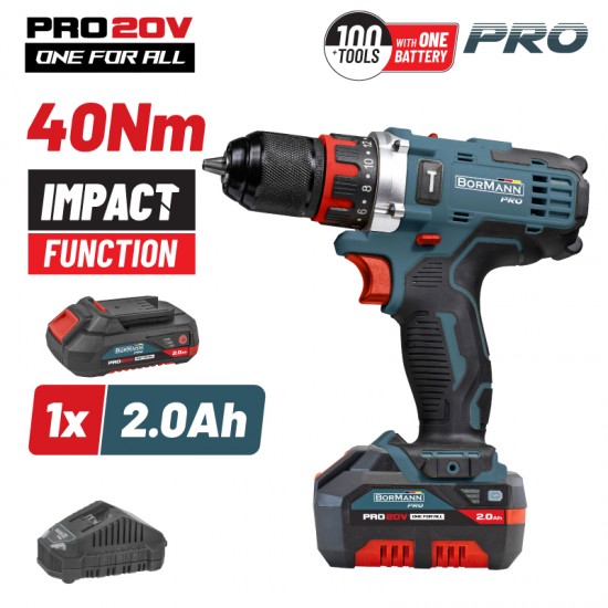 BORMANN Pro BBP5446X2 Δραπαν/βιδο Κρουστικό 20V, 1x2Ah, Li-Ion, 40Nm, 2 Ταχύτητες