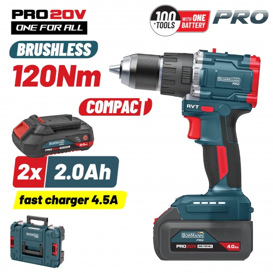 BORMANN Pro BBP5451X44CA Δραπαν/βιδο Κρουστικό 20V, 2x4Ah, Li-Ion, Compact,2 Ταχύτητες & Βαλίτσα