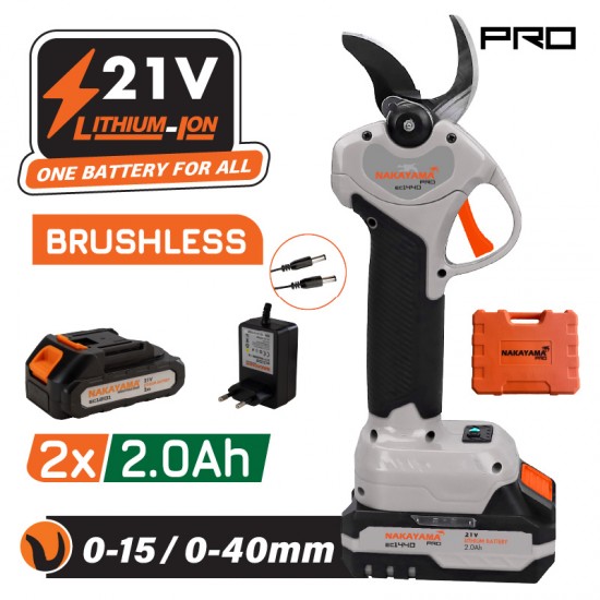 NAKAYAMA Pro EC1440 Ψαλίδι Κλάδου Μπαταρίας 21V, Brushless, Προοδευτική Κοπή 0-15mm/0-40mm,0.9kg